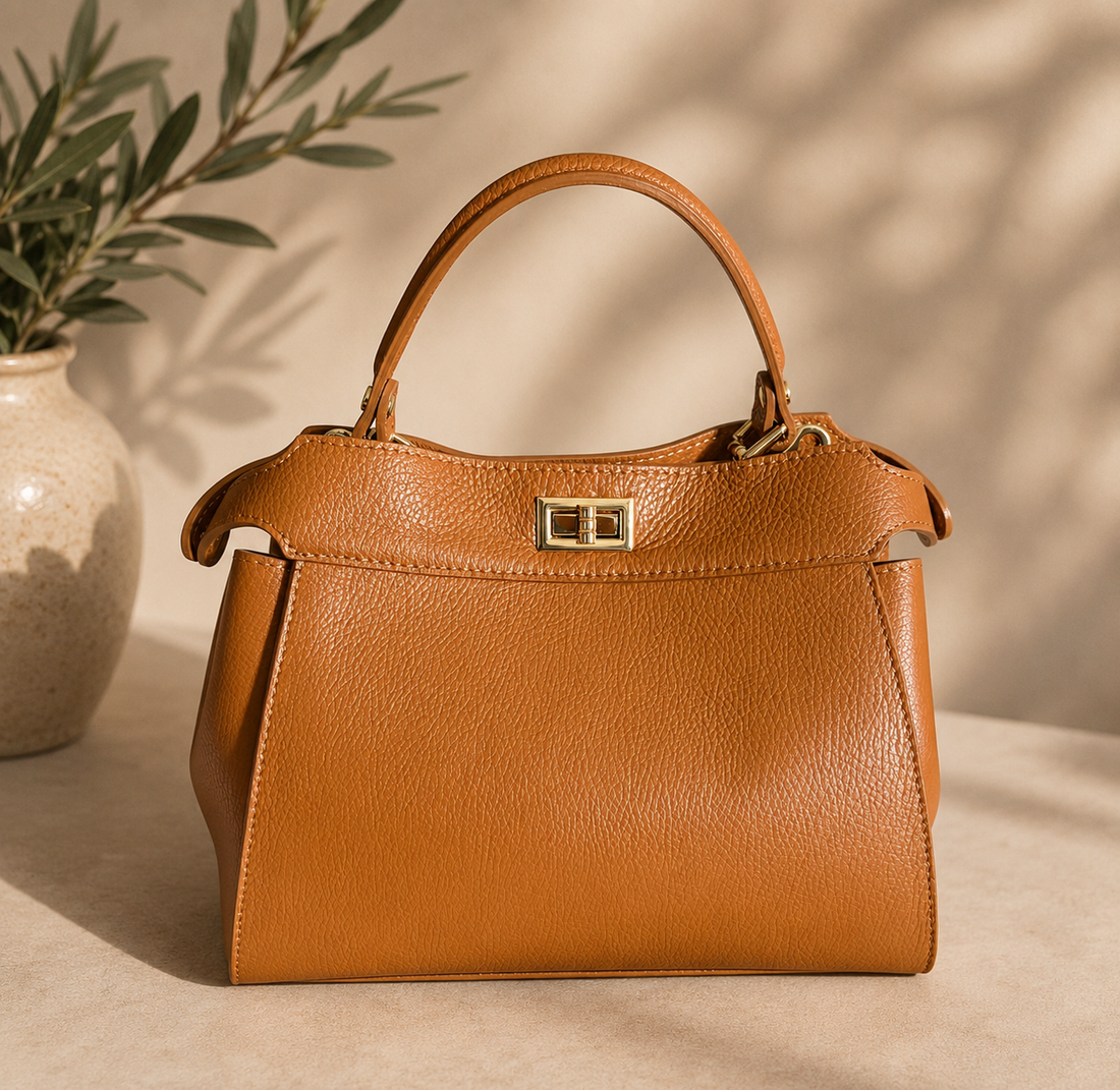 Sac en cuir véritable Maison Velora, gros plan sur le grain du cuir