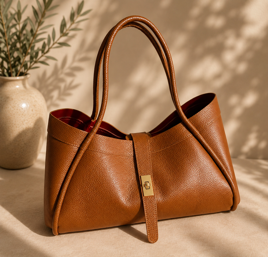 Grand sac cabas en cuir italien cognac Velora Toscane – Maison Velora