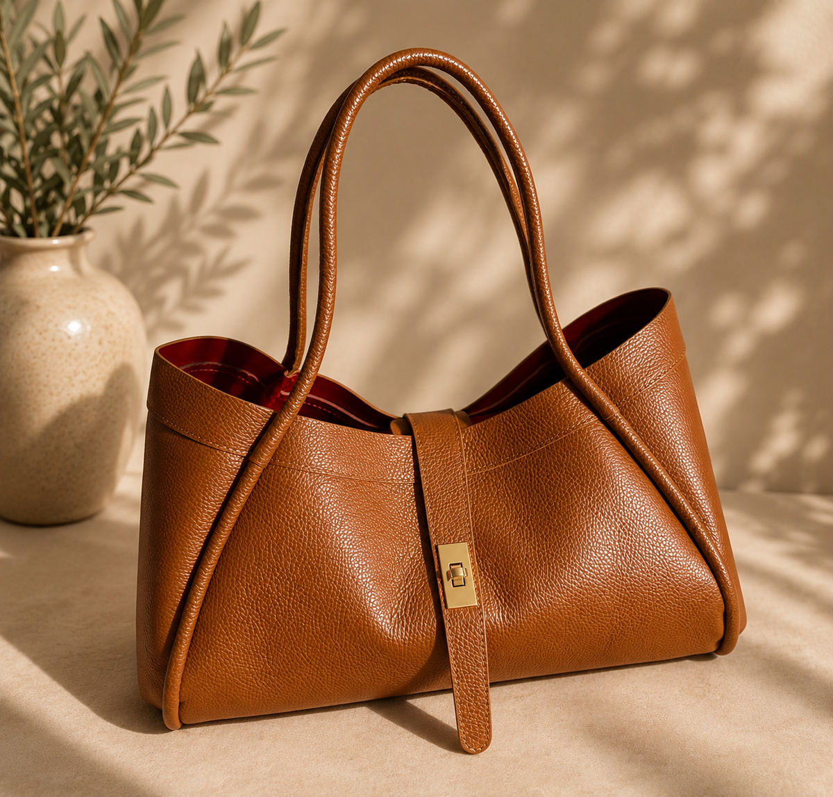 Grand sac cabas en cuir italien cognac Velora Toscane – Maison Velora